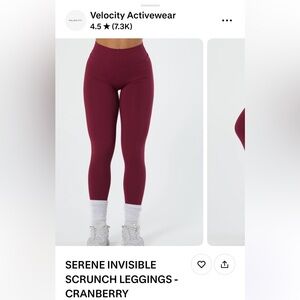 Velocity Serene Invisible Scrunch Leggings - Cranberry